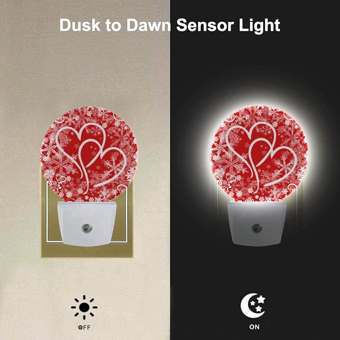 EKOBLA Red Sweet Hearts Plug-in Nightlights Valentine's Day Love Symbol Flowers Night Lights Plug into Wall Dusk to Dawn Sensor LED Lamp for Hallway Bedroom Bathroom