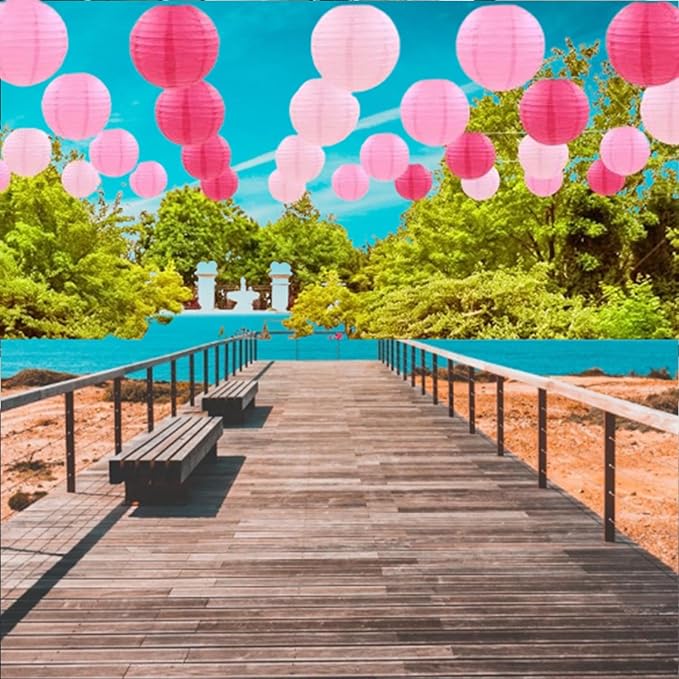 Pink Paper Lanterns Decorative,Hanging Chinese Lanterns Indoor Outdoor for Birthday, Wedding, Christmas, Bridal, Home Decor, Ceiling Decorations(Size of 4”, 6”, 8”, 10”,12Pcs)