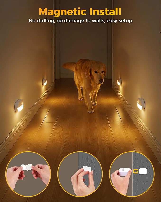 16 Pack Rechargeable Motion Sensor Night Lights, Indoor Stair Light | Wireless Peel and Stick On Hallway Light, Portable LED Lights for Staircase Closet Cabinet Bathroom