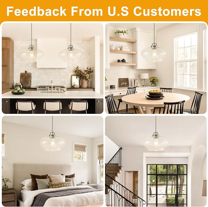 Modern Pendant Lights Kitchen Island, Brushed Nickel Pendant Light Fixtures with 11" Clear Glass Shade, Industrial Hanging Pendant Lights Fixture for Kitchen Island Dining Room Bedroom Foyer Entryway