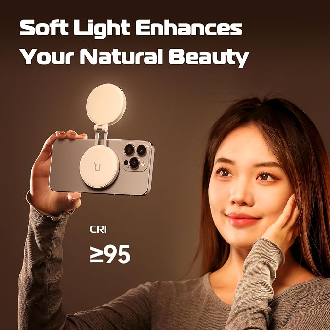 ULANZI Magnetic Selfie Light White, LED Fill Light Compatible with Magsafe, LED Selfie Ring Light Included Sticky Ring for Phones, for Selfies/Photography/TikTok/Zoom Calls/Video Recording