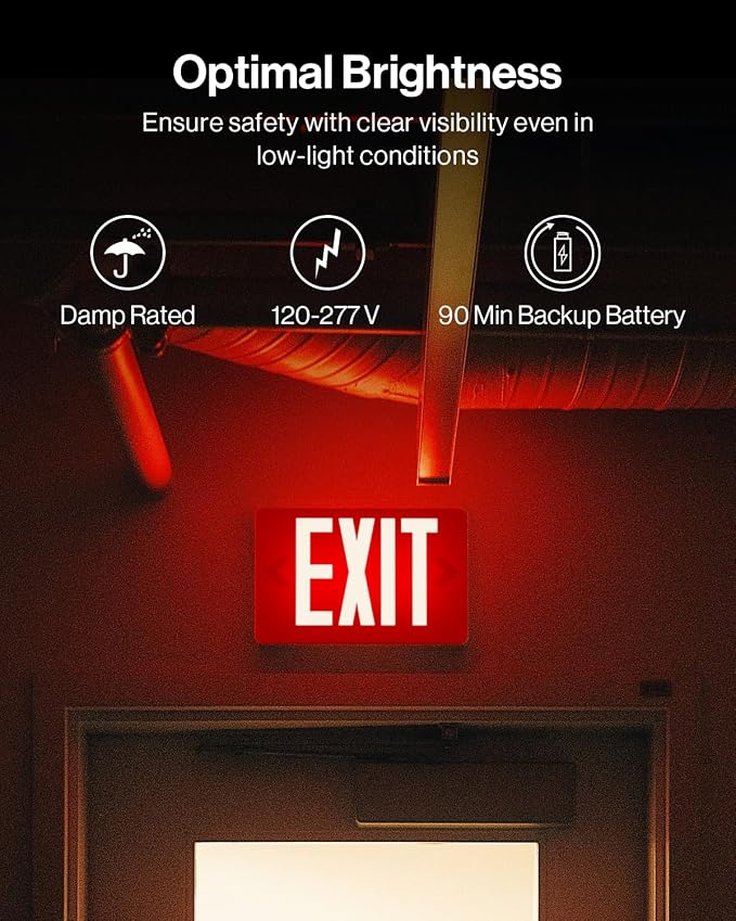 Sunco 48 Pack LED Exit Sign With Emergency Light, Commercial Grade Double Sided Fire Lights, Backup Battery, Illuminated, 120-277V, Dual Mounting, UL 94V-0 Fire Resistant