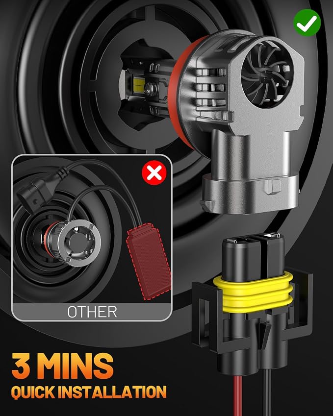 Fahren H11/H9/H8 fog Light Bulbs, Upgraded 60000 Lumen 900% Brighter 6500K H9 Bulbs, Mini Size IP68 Waterproof H8 Light with 20000RPM Silent Fan, Plug and Play, Pack of 2