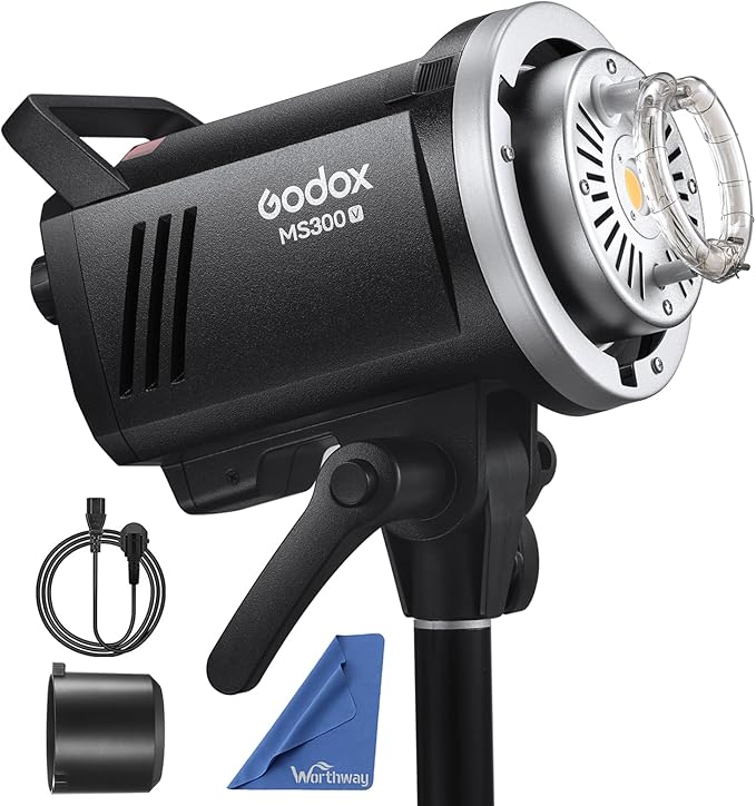 Godox MS300V 300W Compact Studio Strobe Flash Light - MS300 Upgraded Ver. | GN58 0.1-1.8s Recycle Time, 2.4G Wireless X System, Bowens Mount LED Modeling Lamp, for Photographic Studio Portrait Shooting