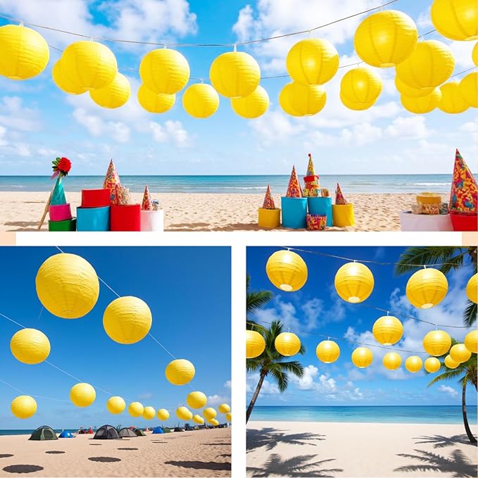 Chinese Paper Lanterns for Birthday Party Decorations – Hanging Rainbow Lanterns for Ceiling Decor, Classroom, Wedding, and Home Party – Pack of 18,Lemon Yellow(8/10/12-Inch)