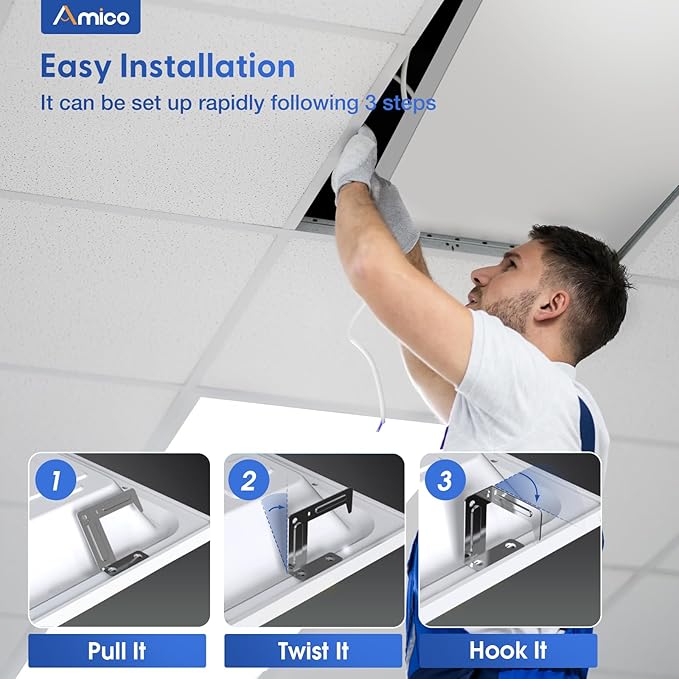 Amico 48 Pack 2x4 LED Flat Panel Light Fixture, 6250 LM, 4000K/5000K/6500K, 30W/40W/50W, Dimmable 0-10V, LED Drop Ceiling Lights for Office Commercial Use, Dustproof ETL Listed, FCC, DLC