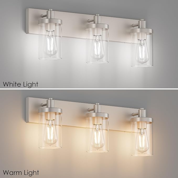 Aipsun Brushed Nickel Bathroom Light Fixtures 3 Lights Vanity Light for Bathroom Lighting Fixtures Over Mirror(Exclude Bulb)