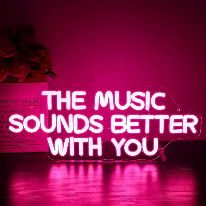 Neon Sign, HSJNJKFU Pink Neon Signs for Wall Decor, Music LED Signs for Party Bedroom Party Birthday Homw Decor, Bar Beer Signs for Man Cave - USB Powered