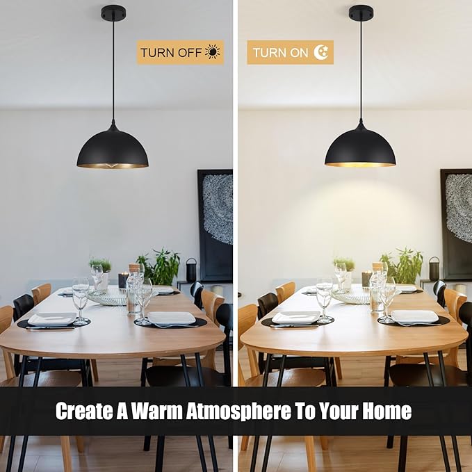 3 Pack Black Pendant Lights for Kitchen Island 11.8" Modern Pendant Lighting Fixtures Farmhouse Vintage Hanging Ceiling Light Fixture for Dining Room Foyer Hallway Bar Cafe Kitchen Sink Matte Dome