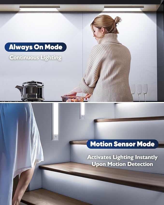12'' Under Cabinet Lights, LED Rechargeable Battery Operated Motion Sensor Lights Indoor, 2500mAh Magnetic Wireless Closet Lights, Dimmable Under Counter Cupboard Night Light for Kitchen, Home, 5 Pack