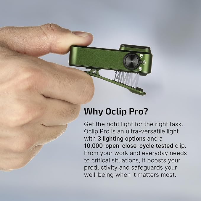OLIGHT Oclip Pro Rechargeable EDC Clip-on Flashlight, OD Green | Red Light, 500 Lumens Floodlight, Spotlight, Pocket-Sized, USB-C Charging, Magnetic, for Work, Signaling, Outdoor or Home Use