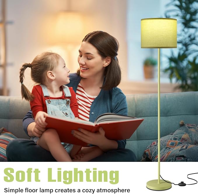 60'' Modern Floor Lamp with Shade, Tall Lamps for Living Room, Bedroom, Office, Dining Room, Light Green Lampshade(Without Bulb)