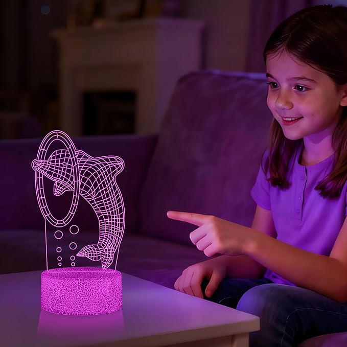3D Jellyfish Night Light with Remote - 3 in 1 Ocean Acrylic Panels (Jellyfish, Dolphin, Shark), 16 RGB Colors ，4 Modes, USB/Battery(Not Included), Christmas Gift for Kids, Marine Theme Decor