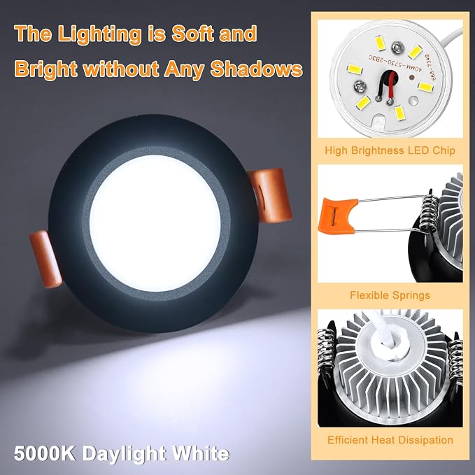 2 Inch LED Recessed Lighting, Dimmable Downlight 3W(35W Halogen Equivalent), CRI80, 5000K Daylight White Ceiling Light with LED Driver (10 Pack)