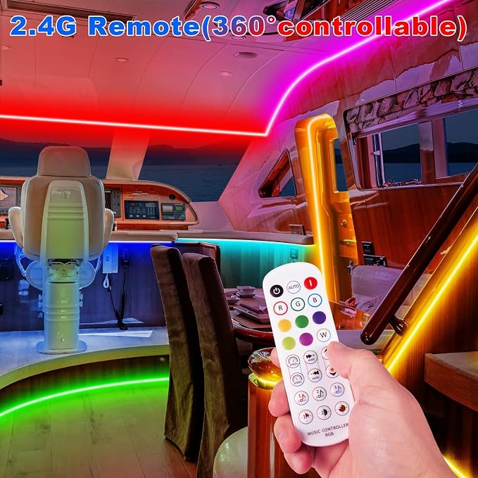 100FT Boat Lights LED Waterproof, 12V Marine Light Strip for Boat, RGB Marine LED Strip 12V with App & Remote for Pontoon Interior and Exterior, Night Fishing Lighting for Jon, Yacht, Kayak, Deck