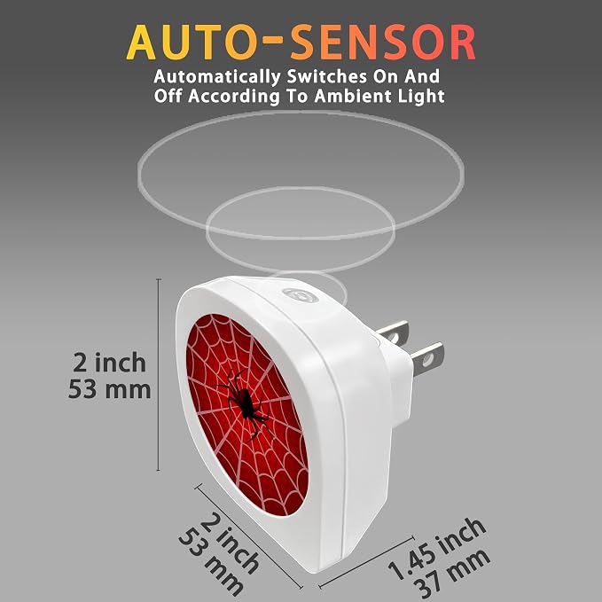 Red Spider Web Night Light Plug into Wall 0.5W LED Lights Auto on/Off for Family Friends Holiday Gifts & Home Decor