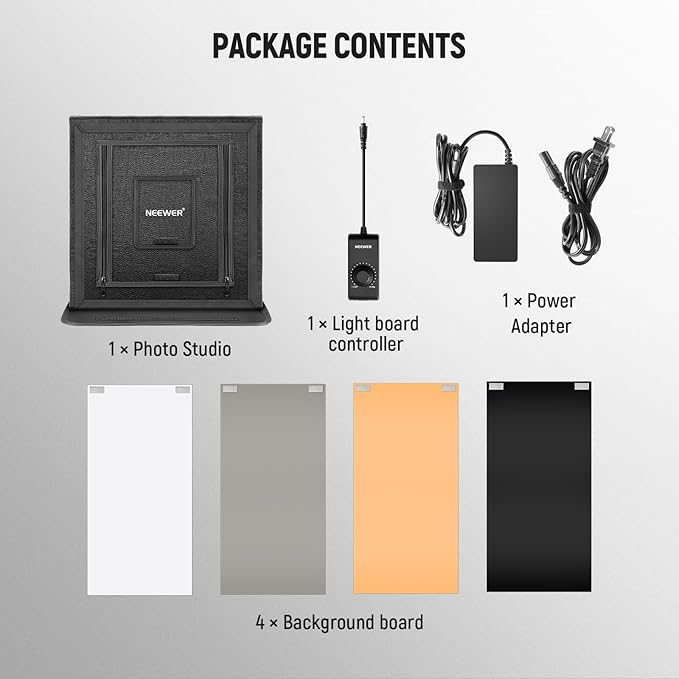NEEWER 50W Upgraded Photo Studio Light Box, 20"x20" Portable Folding Photography Lightbox, 4 Backdrops, 5600K 192 LEDs 5310lx/0.5m Dimmable Picture Booth Shooting Tent for Jewelry Electronics, LP50