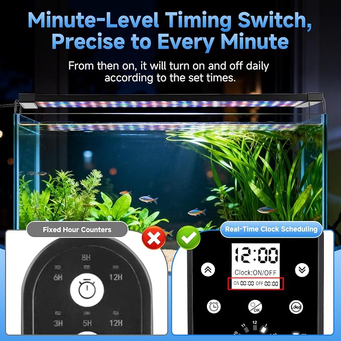 fishkeeper 24/7 Led Aquarium Light with Auto Time Sync, 24-32 Inch | Full Spectrum Aquarium Light with Auto On Off Timer, DIY 5 Weather Mode, 10 Colors, 10 Brightness for Plants, Memory Function