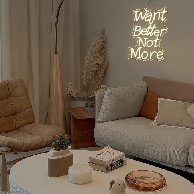 Want Better Not More Neon Signs for Wall Decor Gym Neon Light Up Fitness Club Bar Party Exercise Light Sign in Home Gym Warm White Letters LED Art Gifts for Teens and Adult