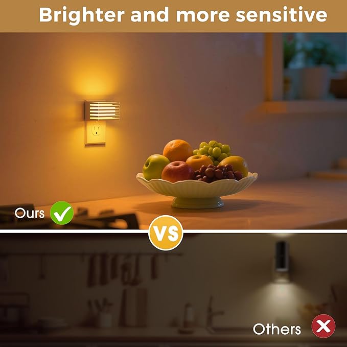 L LOHAS LED Night Lights Plug into Wall, 2 Pack Modern Night Light with Dusk to Dawn Sensor, Dimmable Plug in Night Light, Adjustable Brightness, 2000K Amber for Bedroom Bathroom Hallway