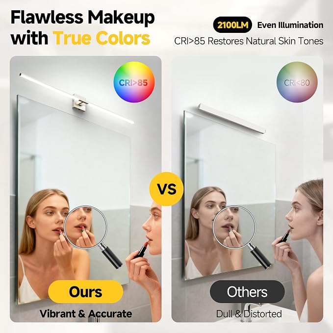48 Inch Brushed Nickel Bathroom Vanity Light, Built-in Dimmer 2700K-6000K 2100LM LED, 360° Rotatable Bathroom Lights Over Mirror for Makeup, Shaving, Restroom, Powder Room ETL FCC