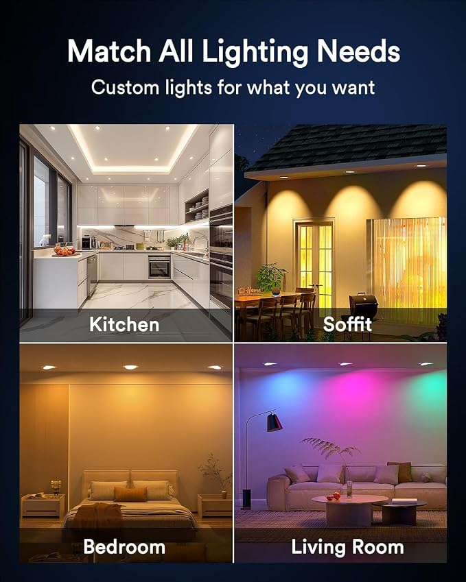Lumary Smart Gimbal Recessed Lighting 4'', RGBWW WiFi Ceiling Can Light | 355°+20° Adjustable, Support Alexa/Google/APP/Lumary Switch, Canless w/J-Box, Timer & Music Mode, 9W 780LM CRI90, 1PC