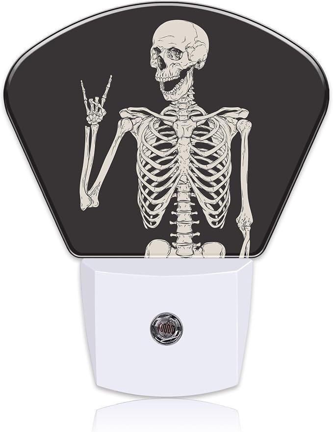 Rock Skeleton Night Light for Kids Girls Boys, Funny Skeleton LED Night Light Plug into Wall with Dusk to Dawn Sensor for Room, Hallway, Kitchen, Bathroom, Stairs Decor