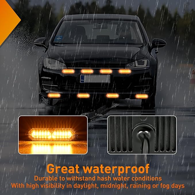 Nilight 8PCS Led Strobe Lights 12LED Amber Emergency Light 12V 24V Surface Mount Flashing Warning Hazard Beacon Lights Ultra Slim Sync Feature Mini Grille for Cars Trucks Off Road Vehicles SUV