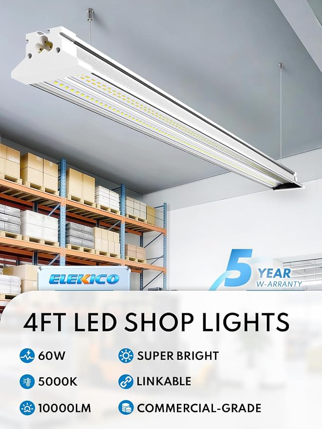 60W Led Shop Lights 4FT Hanging&Surface Mount Linkable 10pack for Shop | Super Bright 10000LM 5000K 4' Led Shop Lights, 4 foot Led Shop Light Lighting Fixture for Ggrage Workshop Warehouse Workbench