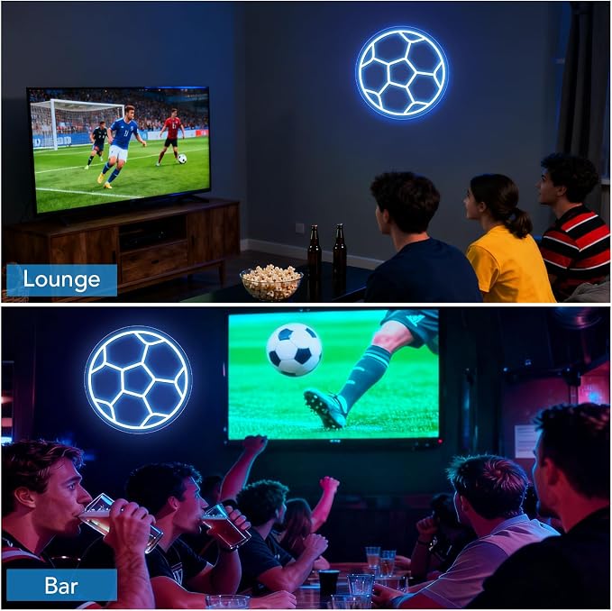 Soccer Neon Sign for Wall Decor, Dimmable Soccer LED Sign with USB Powered ON/OFF Switch, 12 x 12 In Football Neon Light for Boys Bedroom, Game Room, Living Room, Club, Soccer Gifts for Kids Teens