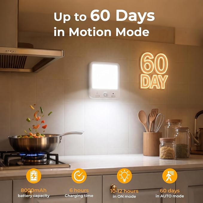 TANBABY Rechargeable Motion Sensor Ceiling Light, Wireless Remote, 2-Pack | Wireless LED Shower Light, 8000mAh Battery Long Lasting Closet Light, 3 Color Dimmable, Timer, No Wiring for Hallway Pantry