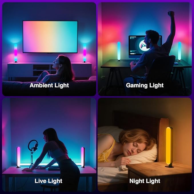 LED Light Bar, Music Sync RGB Light Bar, USB Ambient Lamp, Color Changing Gaming TV Backlight with Remote Control, 15 Dynamic Modes for Room (App Control)