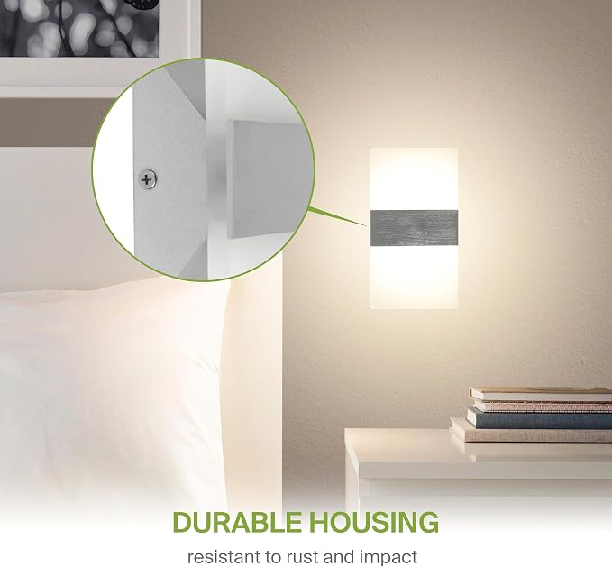ASD 8 Inch Indoor LED Wall Sconce - 10W 2700K-5000K Dimmable Brushed Nickel Wall Sconce Lights for Living Room, Bedroom, Bathroom, Hallway - Modern Wall Sconces Hardwired, ETL Interior Light