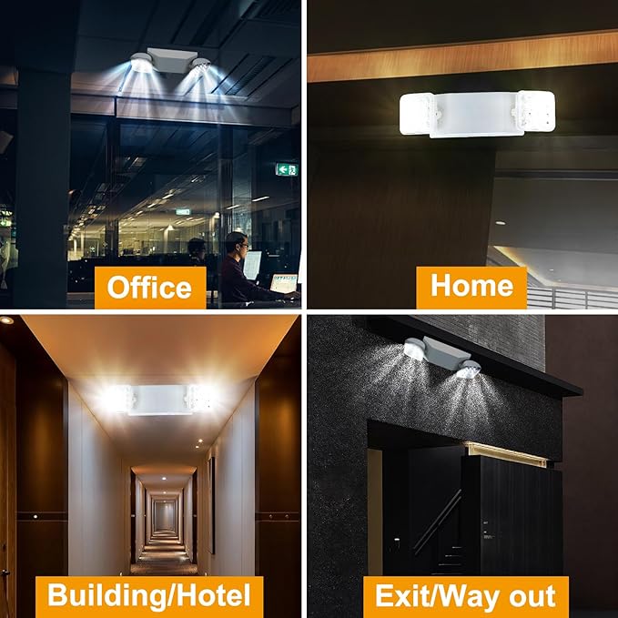 Commercial LED Emergency Lights with Battery Backup, 2 Head Indoor Fixture, AC120-277V Hardwired 6 PCS