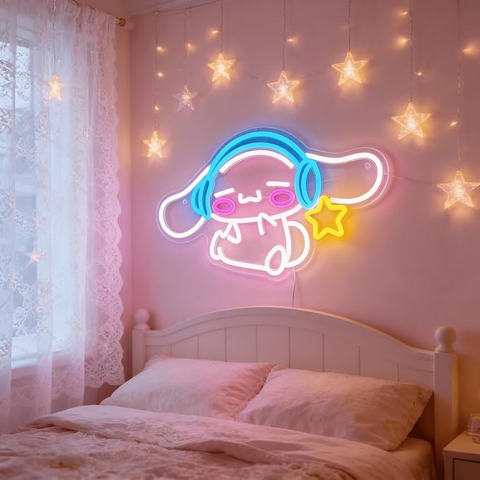 Cinnamoroll Neon Sign for Room Decor, USB Powered LED Lights with Dimmable, Japanese Cartoon Dog Neon Signs, Cute Night Light Gifts for Children (17.17"L x 10.04"W)