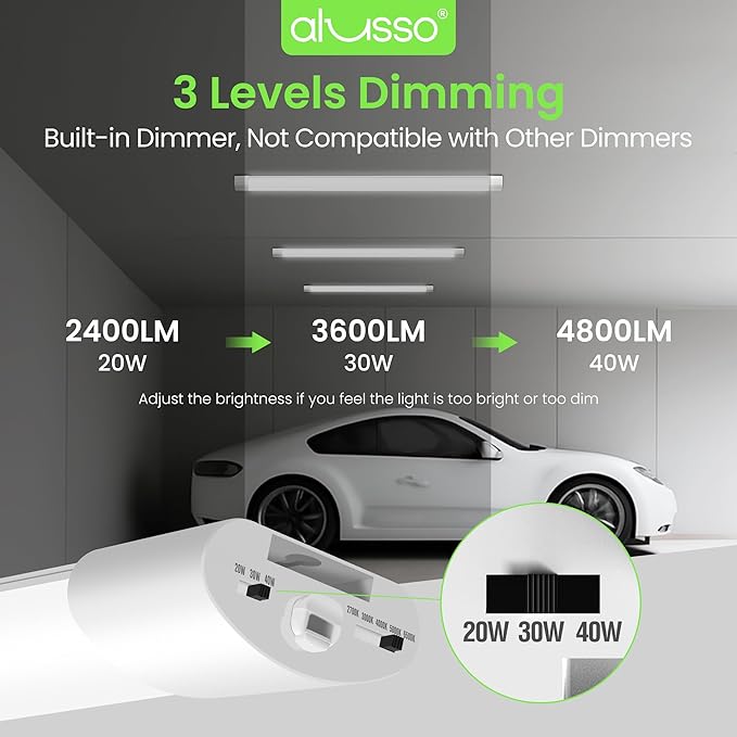 ALUSSO® LED Shop Lights 4FT for Garage, 4800LM Super Bright, Adjustable 2700K-6500K Color Temperature, 120V, Warm to Cool Daylight Linkable Shop Lights for Workshop/Basement, ETL Listed, 10 Pack