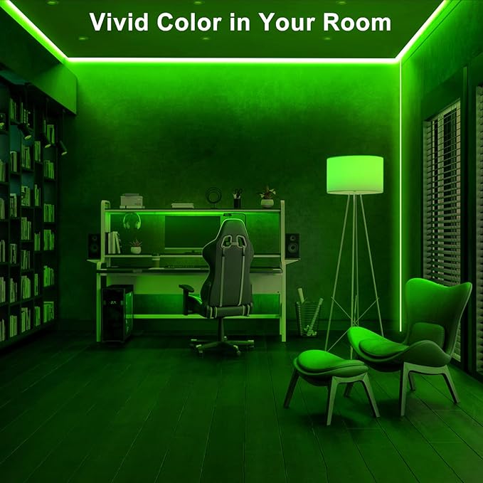 32.8ft Green COB Led Strip Lights with RF Remote, Dotless, Indoor, Dimmable, Adhesive Led COB Light Strip for Cabinet, Room, Bed, Paintings