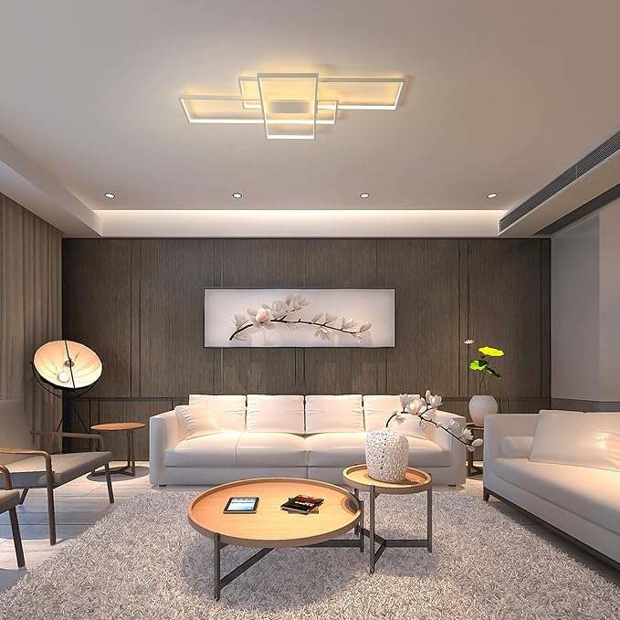 GEADI Modern 41.3in 3-Square LED Ceiling Light, 68W White Flush Mount | Dimmable Ceiling Lamp with Remote Control, 3000K-6000K, 5440 Lumens, Memory Function for Living Room, Bedroom and Dining Room