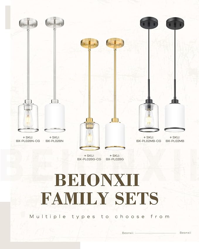 Beionxii Brushed Nickel Pendant Lights Kitchen Island, Hanging Lights Fixtures with Milk Glass, Kitchen Pendant Lighting Over Island, Hanging Lights for Sink, Dining Room, Entryway, BX-PL02BN
