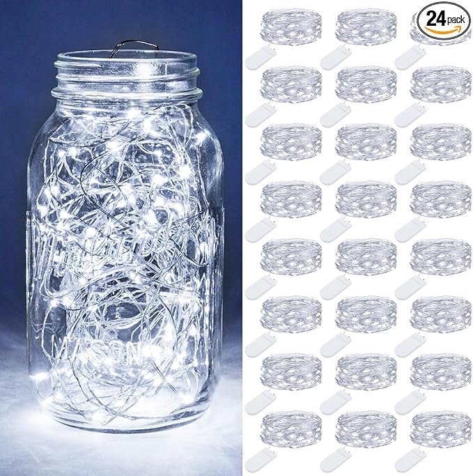 Litogo 7ft 20 LED Fairy Lights, Battery Operated Waterproof Silver Wire, for Mason Jars, DIY Wedding Party, Christmas, Bedroom, Patio, Cool White