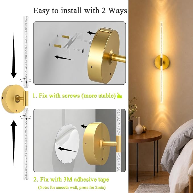 Rechargeable Wall Lights Battery Operated Sconce 2Pack(Gold Bubble Crystal) | 10000mAh Wireless Wall Lights With Touch & Remote, 4CCT, 360° Rotatable Wall Lamp for Bedroom Living Room Hallway 31.5in