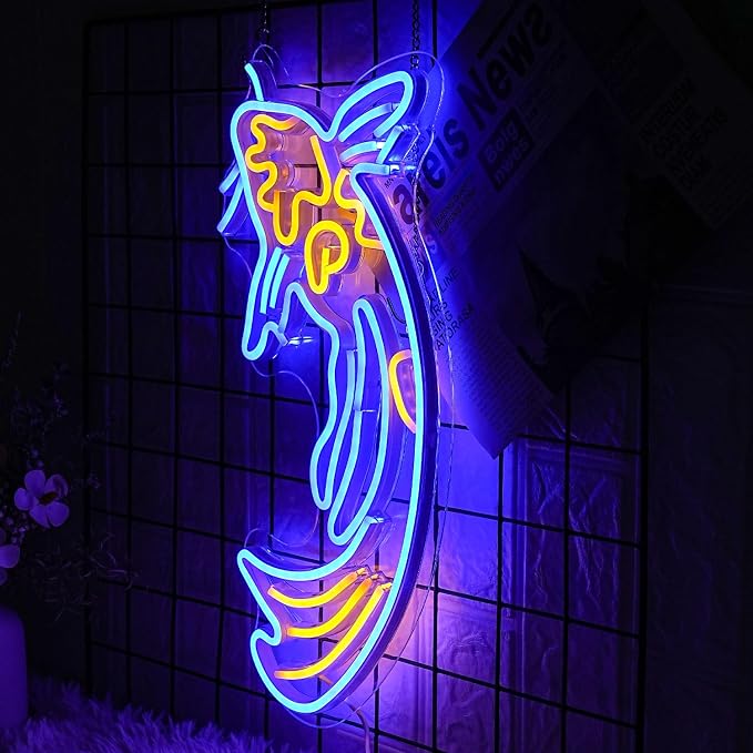 Koi Fish Neon Sign Japanese Fish Led Neon Blue Yellow Fish Neon Signs for Wall Decor 17”x9.5”with USB/Switch Dimmable Neon Light Signs for Bar Office Fishroom Kitchen Aarea Koi Pond