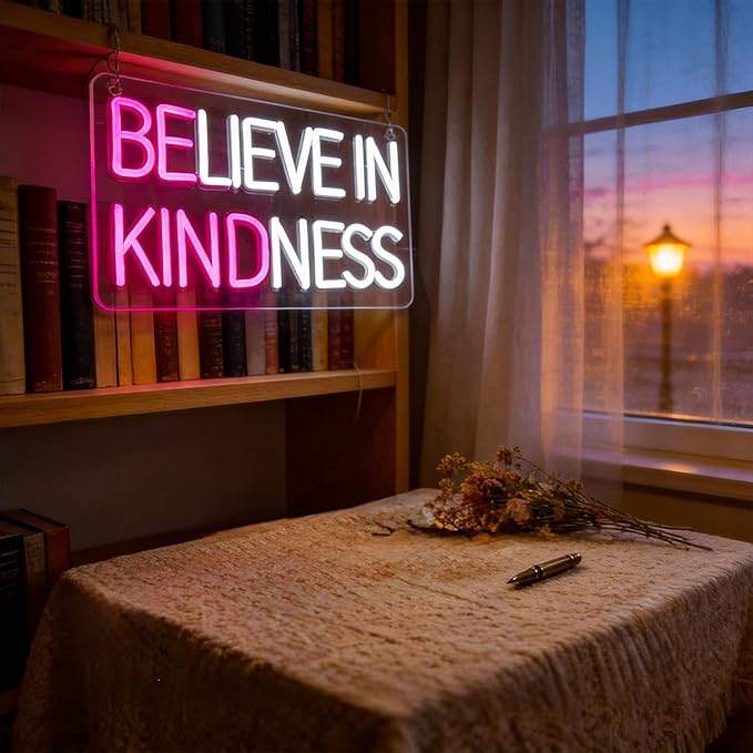 Believe in Kindness Neon Sign for Wall Decor Led Neon Signs Light Up Sign Room Decor Neon Lights Sign USB Powered