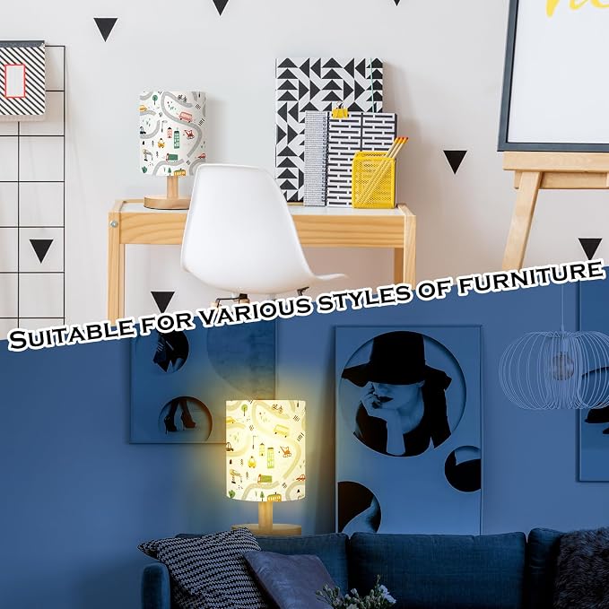 Transportation Kids Table Lamp for Bedroom Kids Bedside Lamp with Linen Wooden Nightstand Cartoon Nursery Lampshade for Girls Boys Living Room