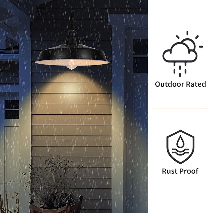 Solar Barn Lights Outdoor, 16 Inch Dome Wall Lights Solar Powered, Farmhouse Exterior Wall Sconce, Industrial Outside Light Fixtures, Rustic Lantern for Garage, Barn, Shed, RZSR020W-2