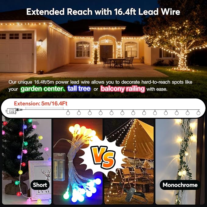 RaThun 65.6ft Globe String Lights with Remote for Indoor Bedroom Warm White | 150 LED Fairy Lights with Timer, 8 Modes, 16ft Extended Lead, Linkable for Bedroom,Dorm,Classroom,Christmas,Indoor Decor