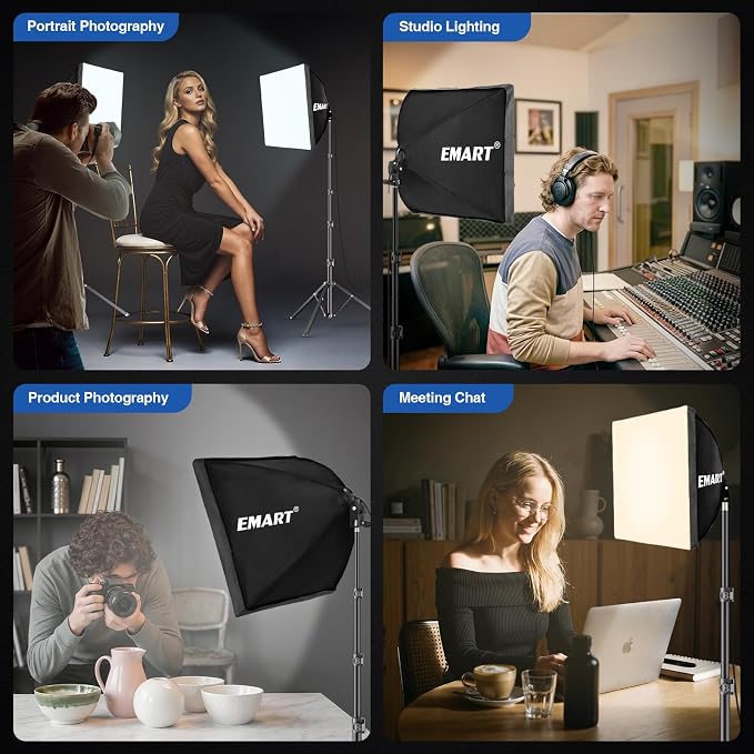EMART Softbox Lighting Kit 135W 16"x16" Softbox for Photography Light 2Pack | 3000K-6500K LED Bulbs with Remote, 65" Tripod, Professional Photography Lighting for Studio Lights, Portrait, Video Recording