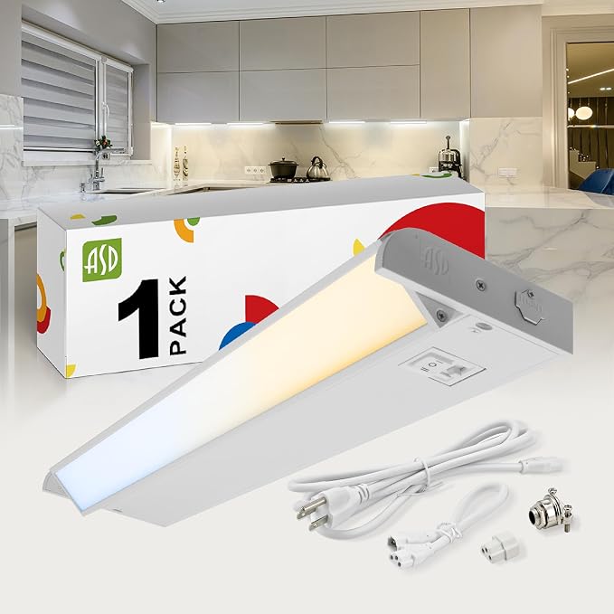 ASD Swivel LED Under Cabinet Lighting Plug in or Hardwired 18 Inch, Dimmable Under Cabinet Lights with High/Low/Off Switch, 3CCT 2700K-4000K, Linkable Under Counter Lights for Kitchen, White, ETL