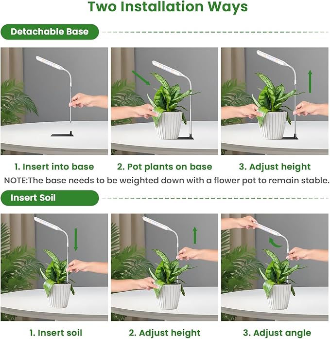 Wolezek Grow Lights for Indoor Plants, 52 LEDs Full Spectrum Plant Grow Light with Base, Height Adjustable Grow Lamp with Auto Timer 6/12/16H, 5 Dimmable Brightness, for Small Plants, White, 1-Pack