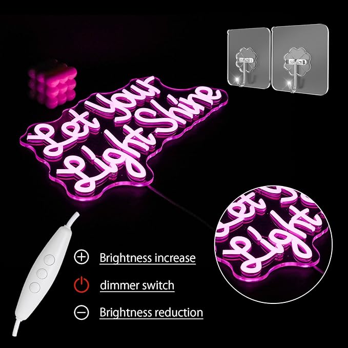 Let Your Light Shine Neon Sign for Wall Decor, Bible Verse Jesus Neon Light, Dimmable Letter Light Up LED Sign for Prayer Room, Religious Christian Room Decoration